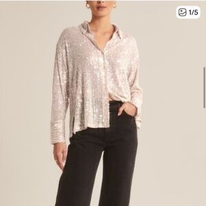 Abercrombie & Fitch Sequin Button Down Shirt, Gold/Champagne, small